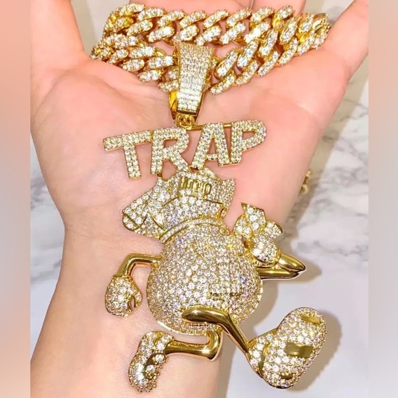 🔥Men CZ Iced Out Famou Trap Money Bag Big Charm Pendant For Upto 20 Cuban Chain - Picture 6 of 8